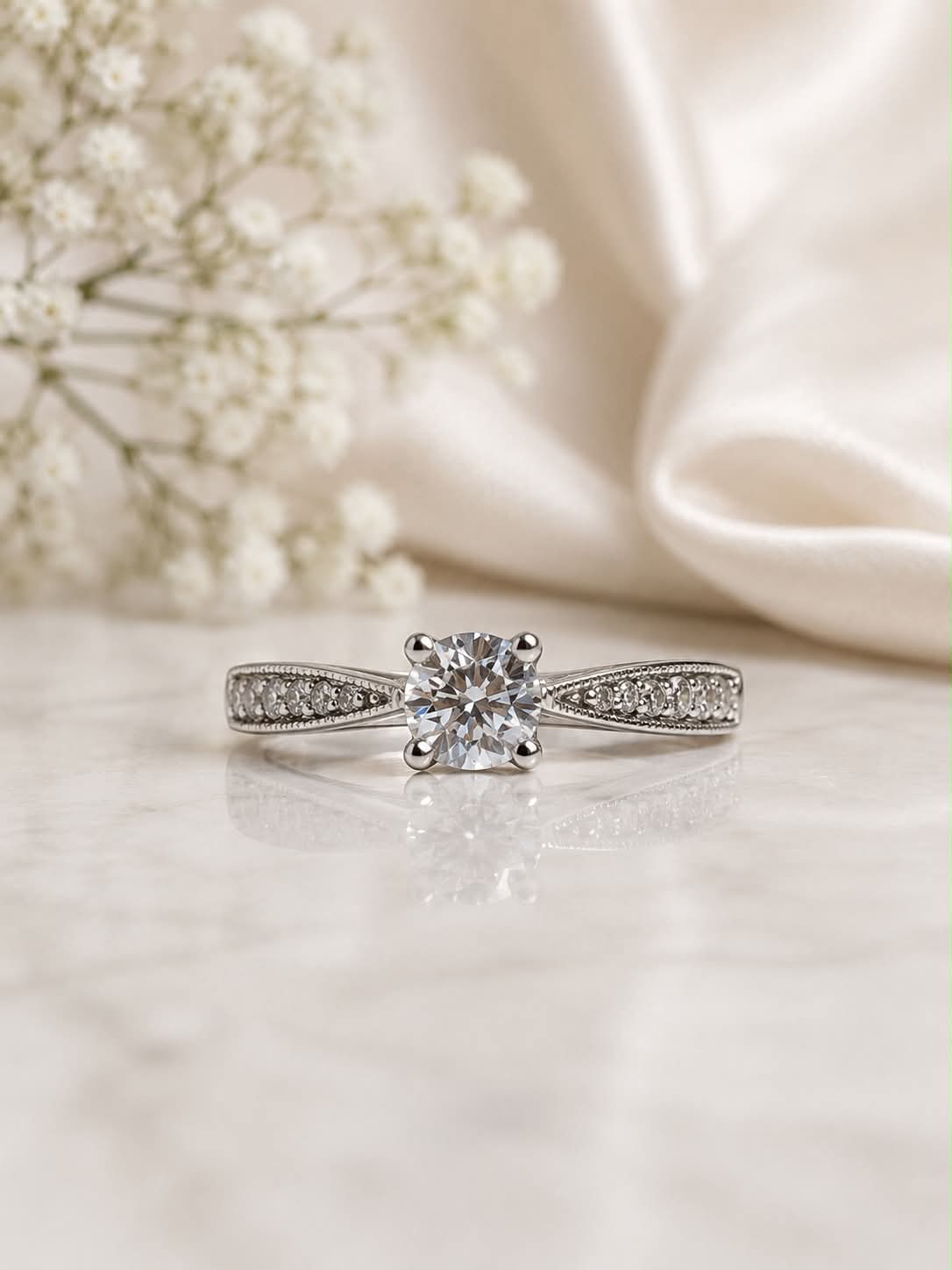 Amore Sterling Silver Cubic Zirconia Solitaire Ring: Size M