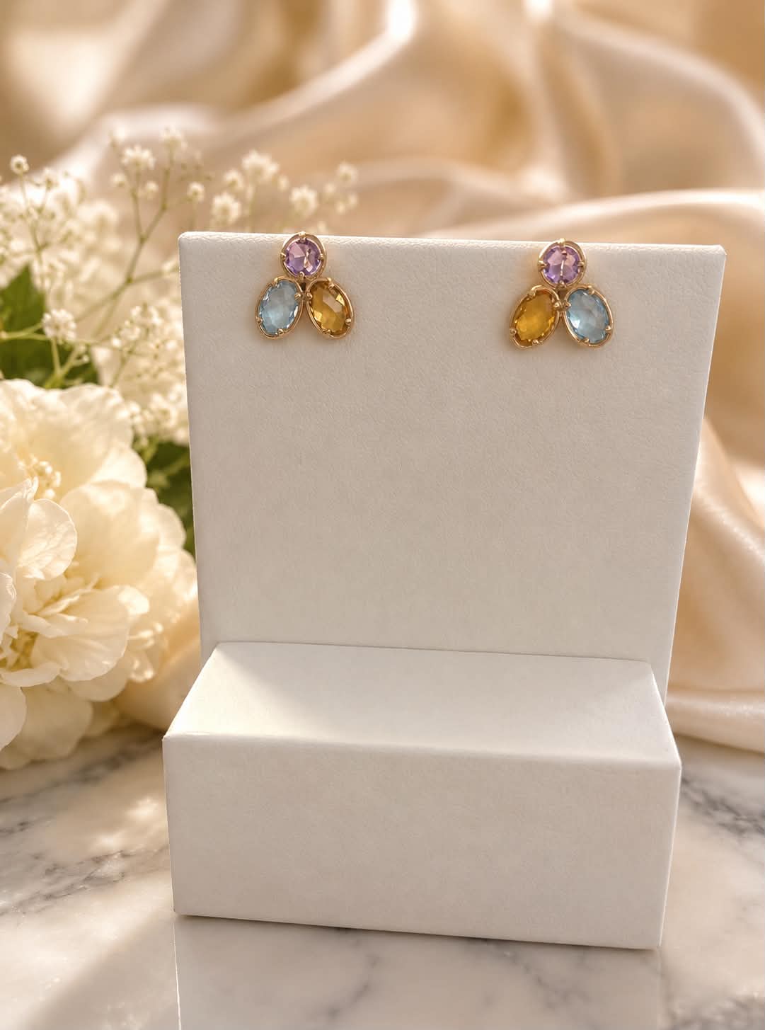 Amore Amethyst, Citrine & Blue Topaz Earrings – 9ct Gold