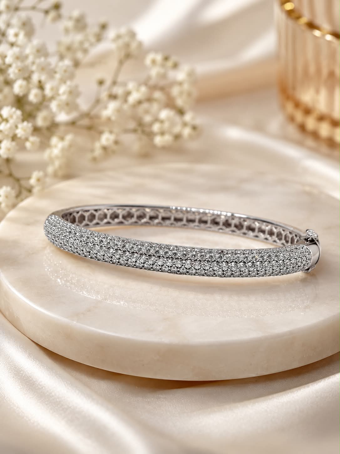 CZ Gisser Sterling Silver Half-Cluster Bracelet