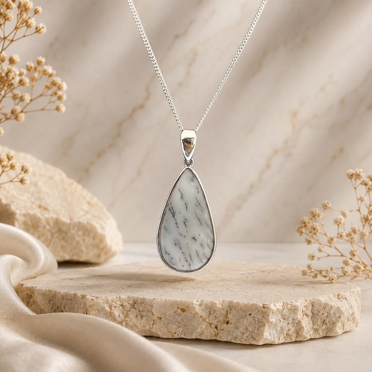 Dendrite Opal Sterling Silver Pendant Necklace